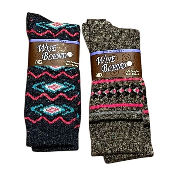 Wise Blend Women’s Merino Wool Blend Sock Bundle, 2 Pairs, Size M, NWT - Picture 1 of 5